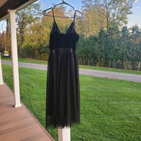Express Velvet Bodice Polka Dot Tulle Midi Dress Black Party Formal Classic S - Picture 3 of 11